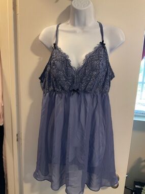 Cacique Blue Lace-Trim Chiffon Babydoll